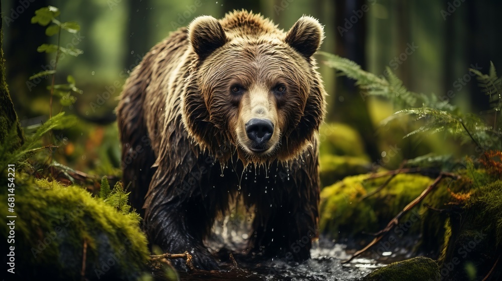 A wild adult Brown Bear Ursus Arctos in a summer A wild adult Brown Bear Ursus Arctos in a summer