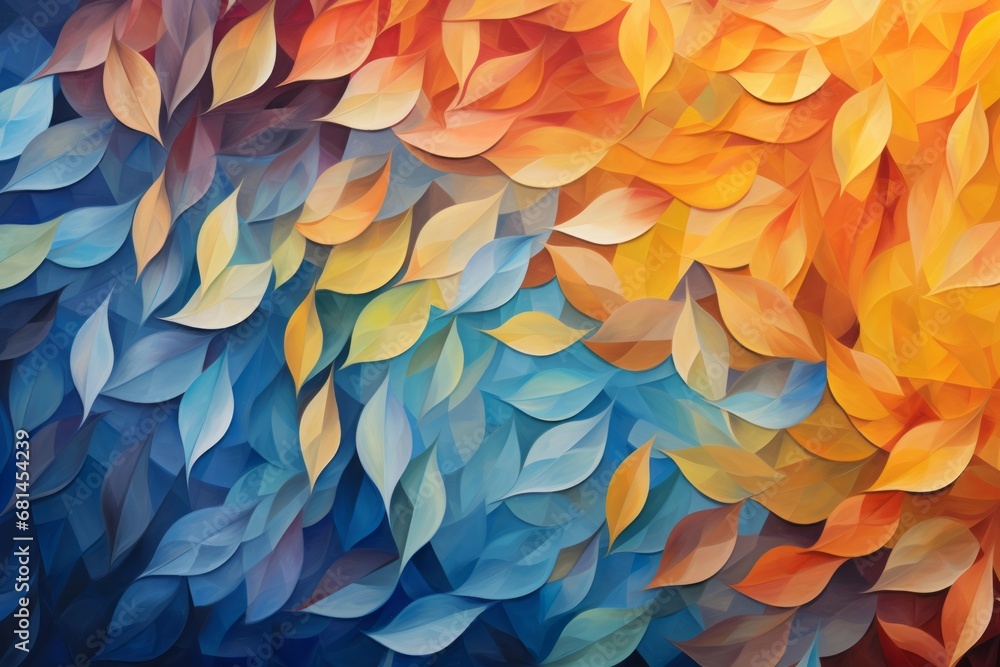 Vibrant Autumn Leaves on a Serene Blue Background, Nature's Colorful Palette, Copy Space