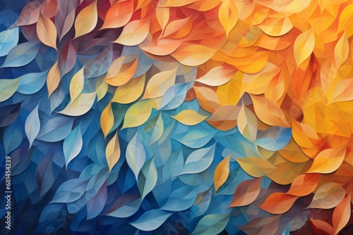Vibrant Autumn Leaves on a Serene Blue Background, Nature's Colorful Palette, Copy Space