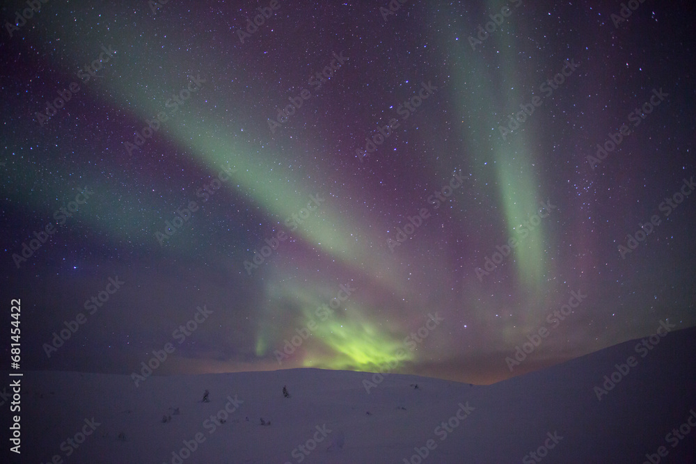 Northern lights in Pallas Yllastunturi National Park, Lapland, Finland Northern lights in Pallas Yllastunturi National Park, Lapland, Finland