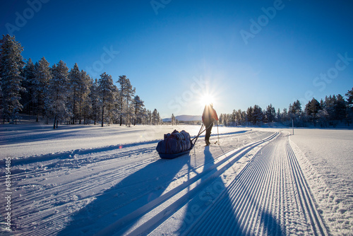 Ski expedition in Pallas Yllastunturi National Park , Lapland, Finland photo