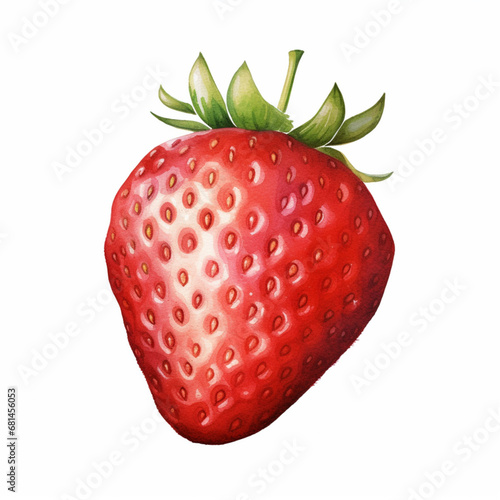 Strawberry with leaf isolated on white background. Watercolour illustration.