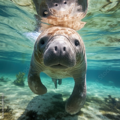 Photo of a gentle and graceful manatee. Generative AI