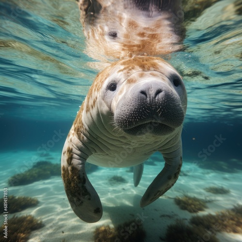 Photo of a gentle and graceful manatee. Generative AI photo