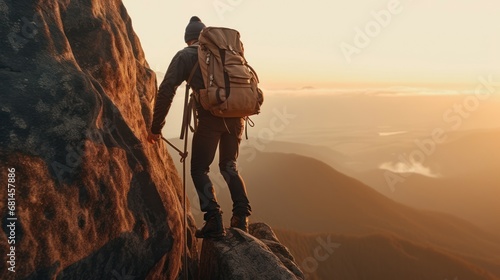 Determined male hiker ascending mountain © GVS