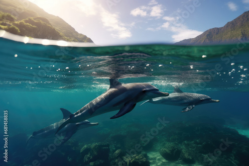 Graceful Dolphins Gliding Through Ocean Depths