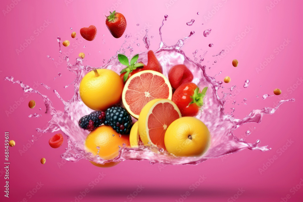 Fresh Mixed Fruits with Water Splash Fresh Mixed Fruits with Water Splash