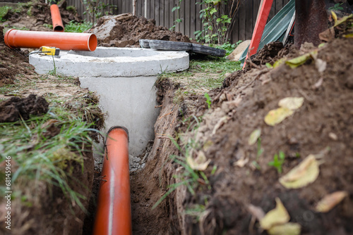 Fotografía Septic Tank Installing in Dug Hole