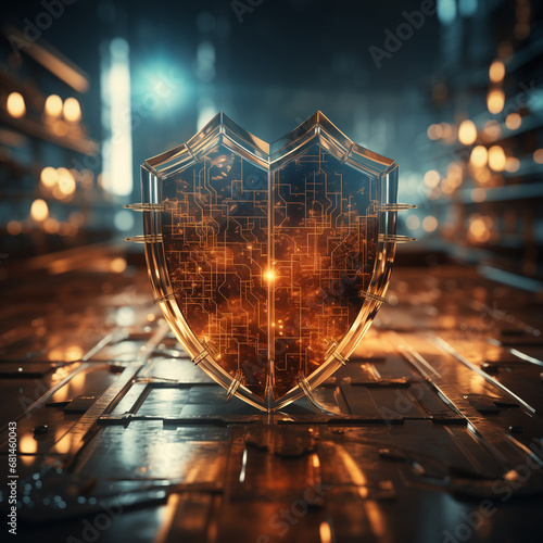a futuristic depiction showcases a glowing firewall warding off malicious attacks. the illustration emphasizes the development of advanced defense mechanisms to protect digital systems from dangers.
