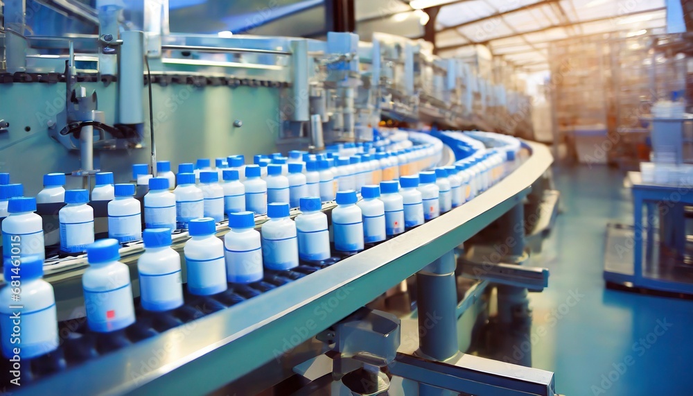 Fototapeta premium Factory of health medicine bottles on conveyor