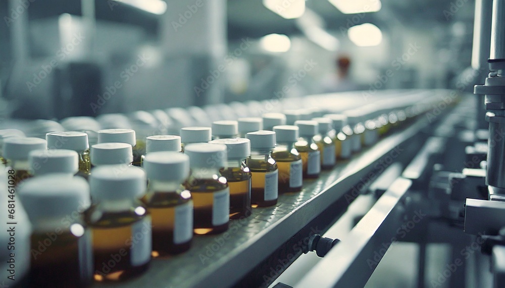 Obraz premium Factory of health medicine bottles on conveyor
