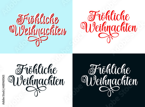 Handgeschriebene Phrase Fröhliche Weihnachten als Logo. Lettering für Poster, Postkarte, Einladung, Flyer, Web Banner, Ad