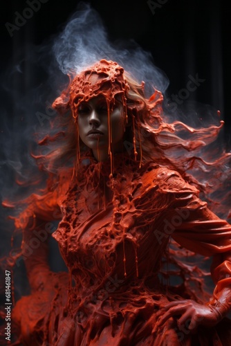 Ethereal Red Veiled Portrait