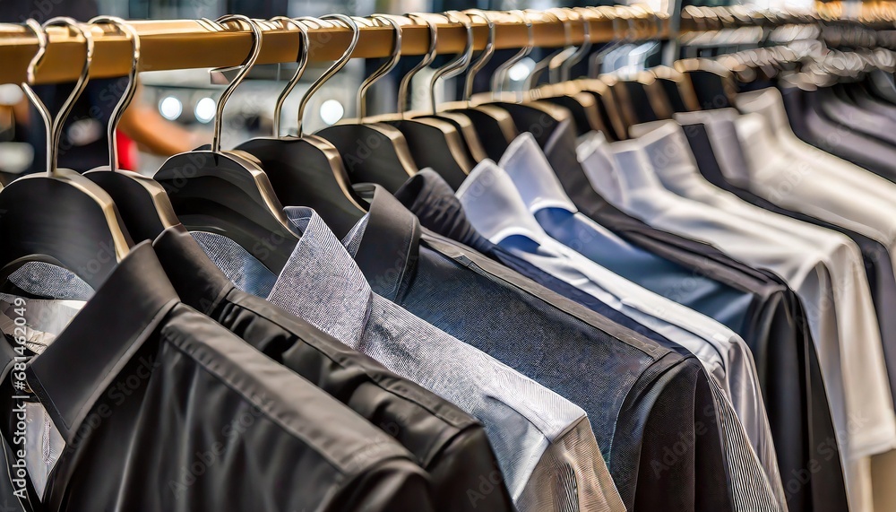 Fototapeta premium Men's shirts on hangers in clothing store