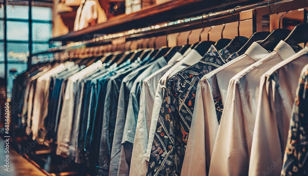 Obraz premium Men's shirts on hangers in clothing store