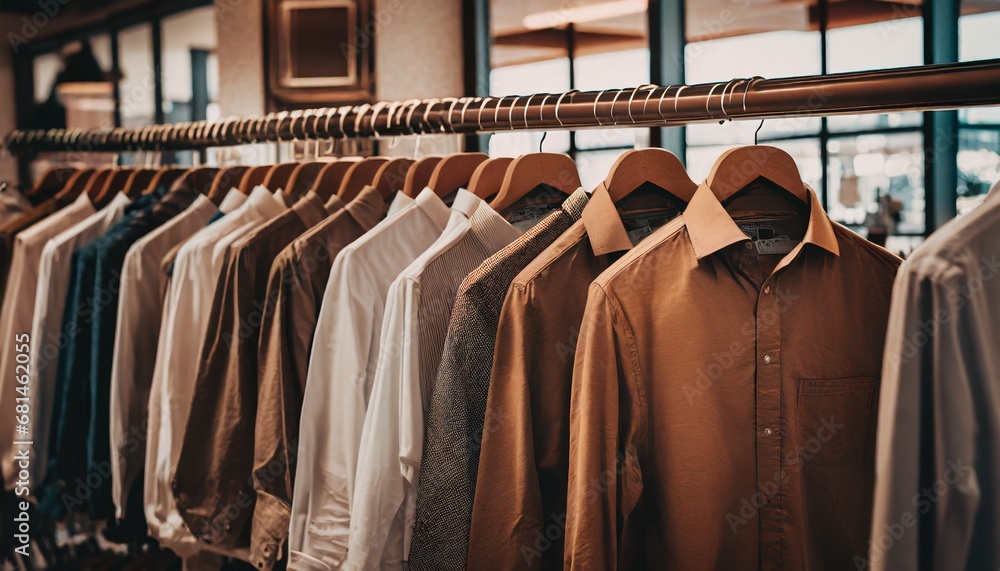 Men's shirts on hangers in clothing store