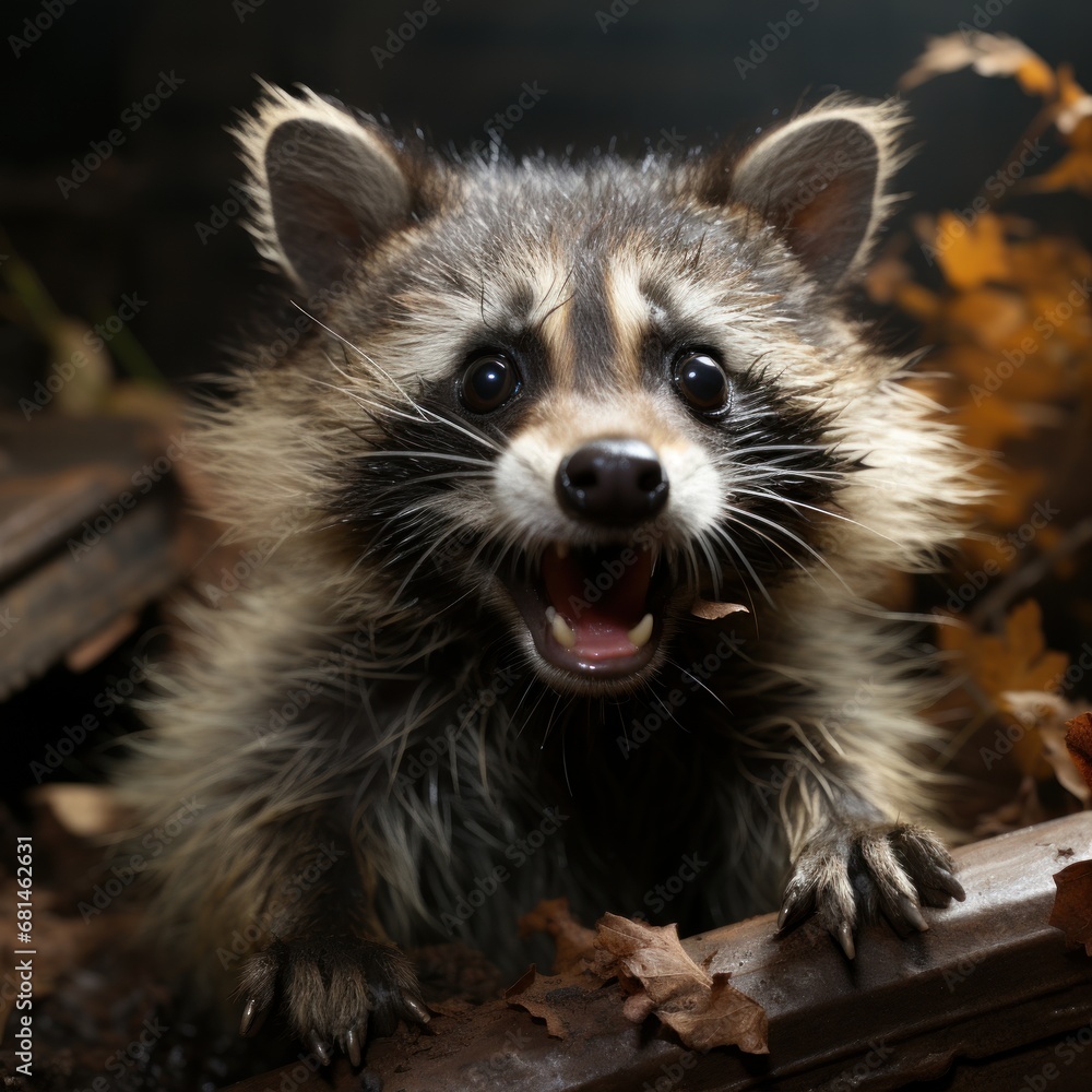 Photo of a playful and mischievous raccoon . Generative AI