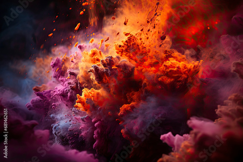 Freeze motion of colored dust explosion isolated on black background © Tjeerd
