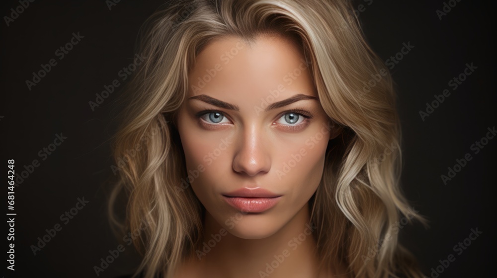 Fototapeta premium ukrainian actress headshot, natural blone, femme fatale, 16:9