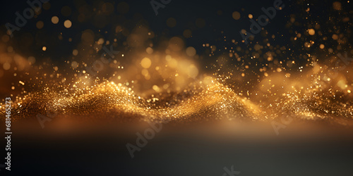 Glittering Dark Abstract Background with Shimmering Lights and Bokeh Pattern, Background gold movement. Universe gold dust with stars on black background Generative Ai