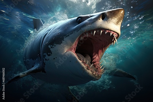 Intensity of a massive shark navigating through towering waves © YouraPechkin