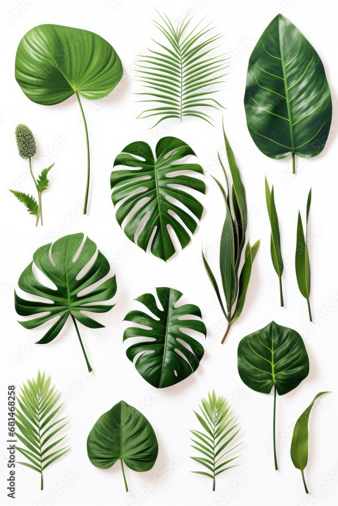 Fototapeta premium A collection of tropical leaves on a white background