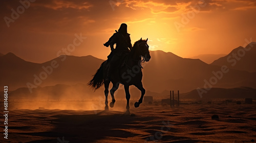 a medieval warrior on horseback silhouette. Generative ai