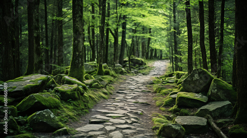A picture of a stone path winding through a vibrant © Anas