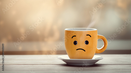 Sad-faced coffee mug with steam