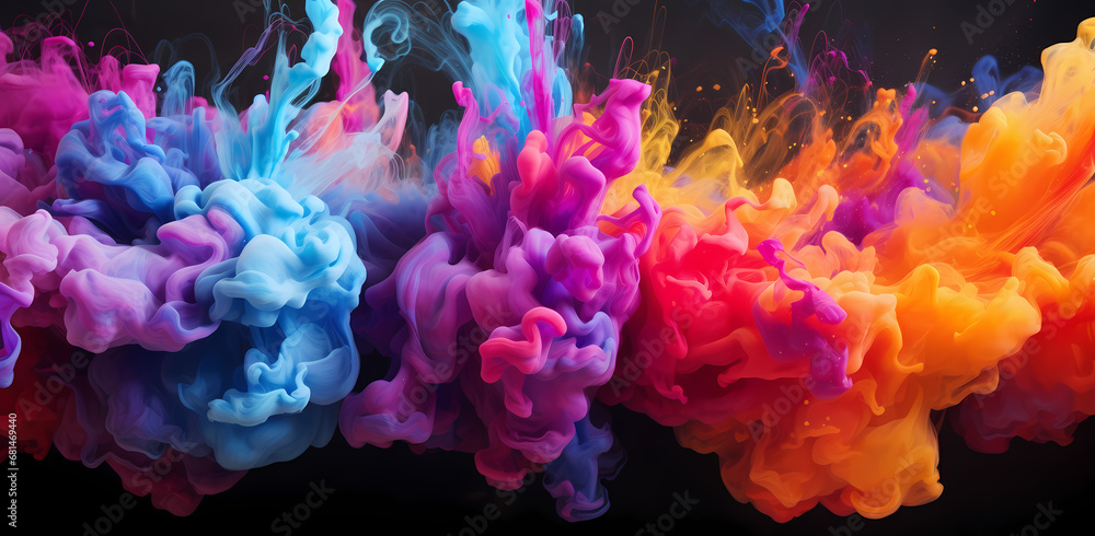 colorful liquid fire, abstract watercolor splash pattern and, in the style of atmospheric clouds, realistic color palette, dark colors, colorful graffiti-like, surrealistic dreamscape