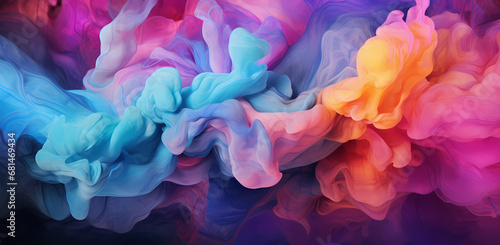 colorful smoke / smoke and clouds, in the style of fluid brushstrokes, textured splashes, cosmic landscape, realistic color palette, matte background, poured, colorful cartoon