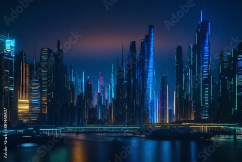 Futuristic cityscape at night, illuminated by vibrant lights, representing the dynamic and innovative nature of modern management.
