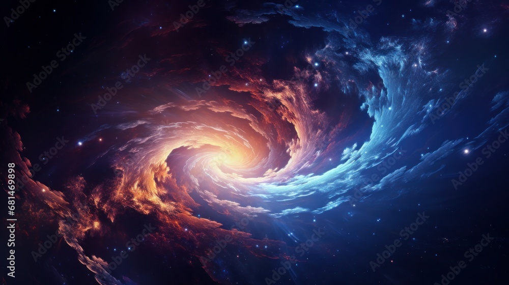 Galaxy spiraling with sparkling stars and glowing nebula AI generated illustration