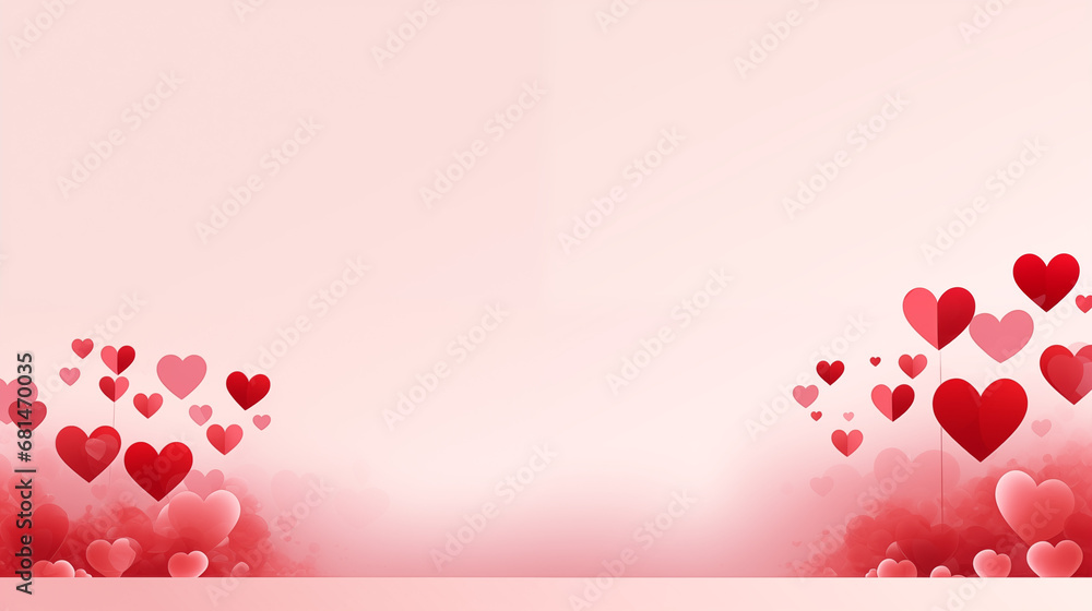 Walentynkowe minimalistyczne pastelowe tło dla zakochanych par - miłość w powietrzu pełna serc. Wzór do projektu baneru - obrazy, fototapety, plakaty 