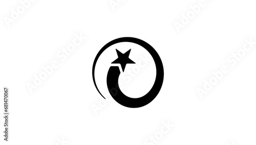 Magic star flies in a spiral, black isolated logoб spiral trajectory of a comet