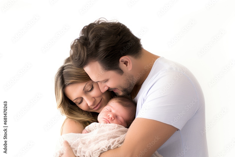 Both the mother and father lovingly cradle their newborn baby Both the mother and father lovingly cradle their newborn baby