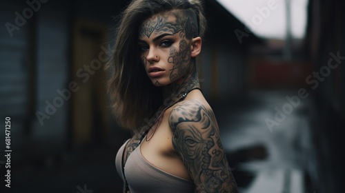 Faithful Expression: Young Tattooed Woman in Church Embracing Worship