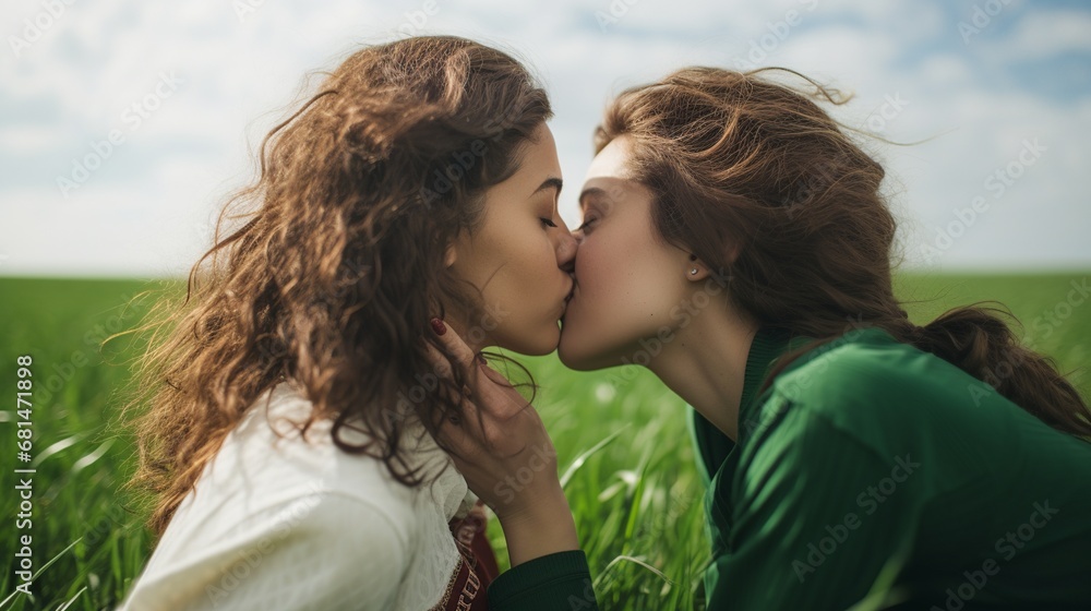Boundless Love: Two Affectionate Women Embracing in a Green Field