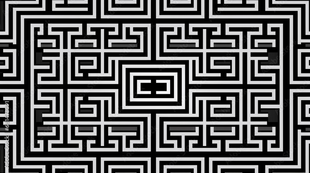An intricate black and white texture background with a seamless Greek key pattern, suitable for adding a timeless and geometric element to your designs