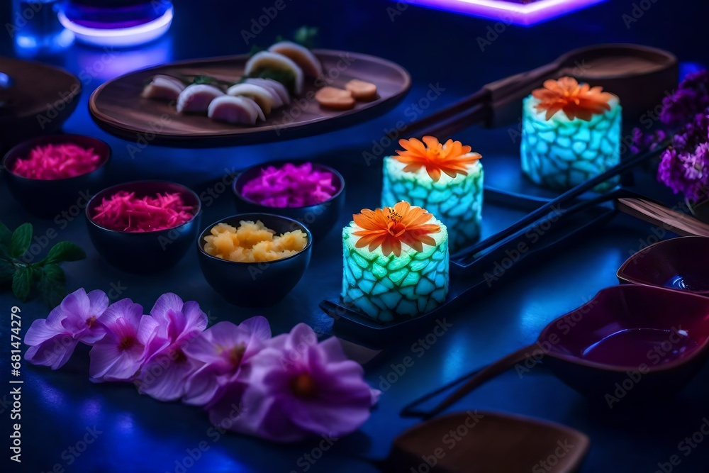 Picture a futuristic sushi roll with LED-lit rice and edible flowers ...