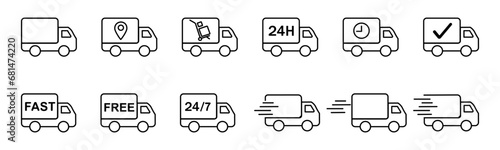 Delivery parcel truck icon. Transport express delivery line vector icon. Delivery truck linear icon set, truck icons, fast, free, 24/7, spot eps10