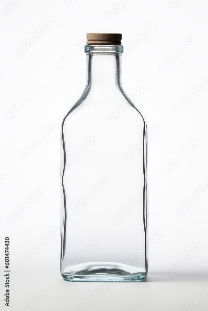 Transparent glass bottle with a white background AI generated illustration Transparent glass bottle with a white background AI generated illustration