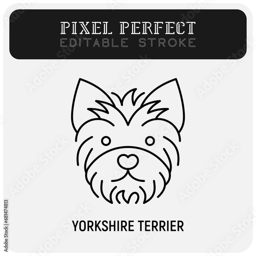 Yorkshire terrier head thin line icon. Dog breed. Editable stroke. Vector illustration.