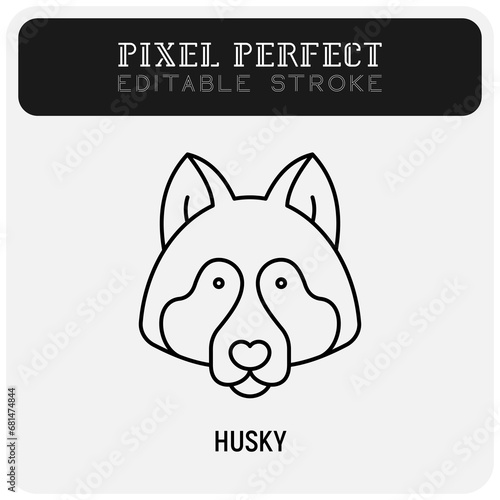 Husky head thin line icon. Dog breed. Editable stroke. Vector illustration.