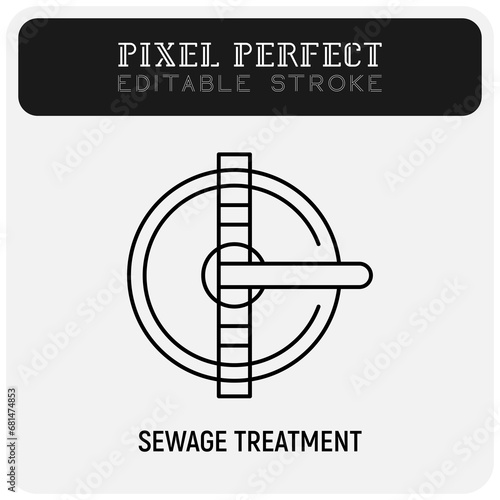 Water sewage treatment thin line icon. Water filtration. Pixel perfect, editable stroke. Vector illustration.