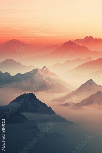 Warm pastel sunrise between mountain peaks  AI generated illustration