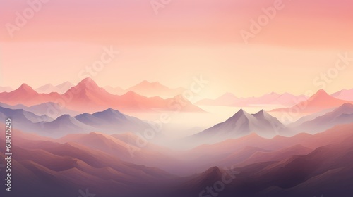 Warm pastel sunrise between mountain peaks AI generated illustration