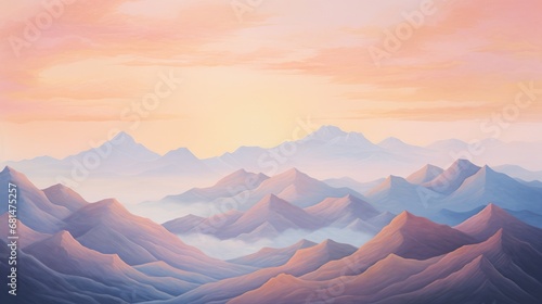 Warm pastel sunrise between mountain peaks AI generated illustration