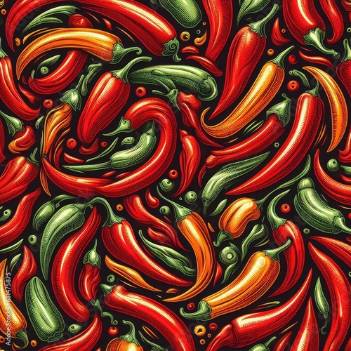 seamless pattern with red peppers