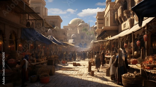 an ancient Egyptian marketplace bustling with merchants and shoppers photo